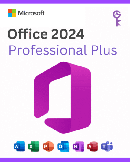 Product graphic for a Microsoft Office 2024 Professional Plus activation key, showing the suite's application logos.