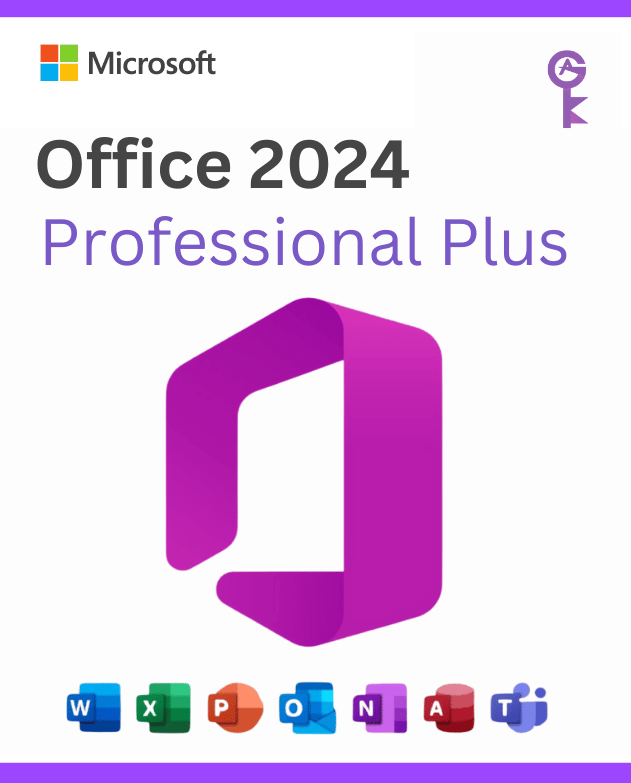 Product graphic for a Microsoft Office 2024 Professional Plus activation key, showing the suite's application logos.