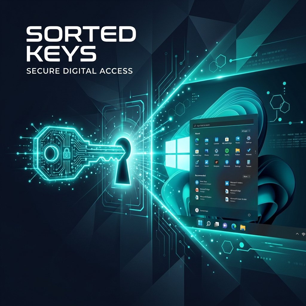 Abstracte digitale sleutel ontgrendelt Windows 11 interface