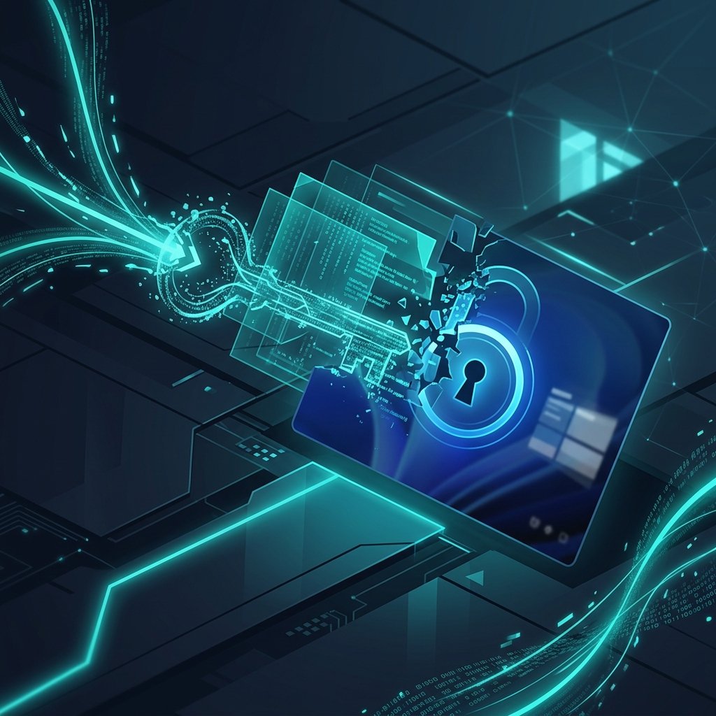 En konceptuel illustration af at låse op for Windows 11 TPM 2.0 hardware-sikkerhedskravet.