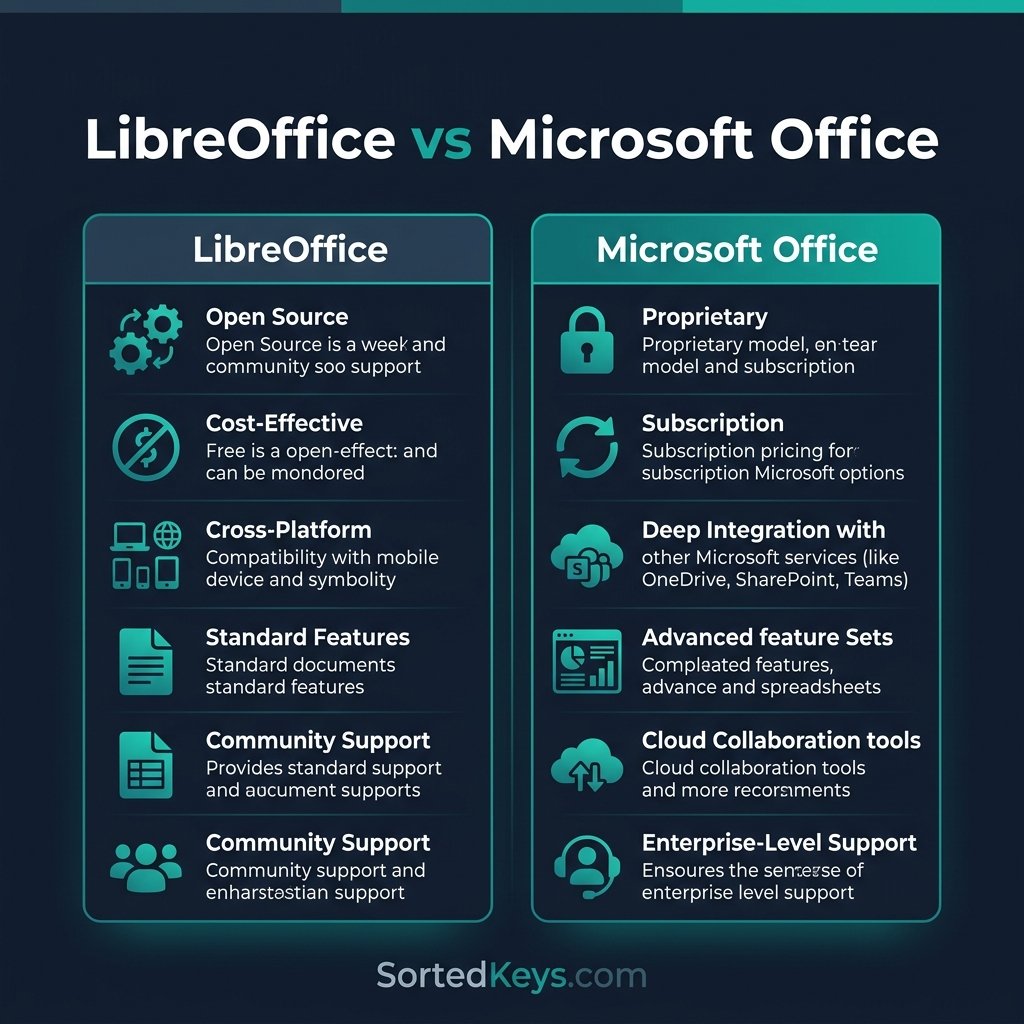 comparison graphic showing LibreOffice versus Microsoft Office with SortedKeys branding.