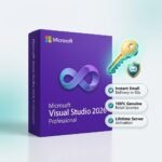 Microsoft Visual Studio 2026 Professional 3D retail box with instant digital email delivery key and lifetime activation guarantee